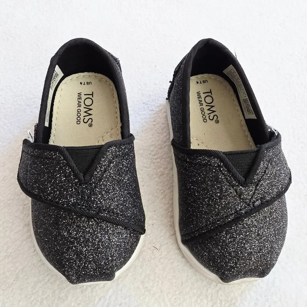 Toms Black Glitter Slip-On Baby & Walker Shoes